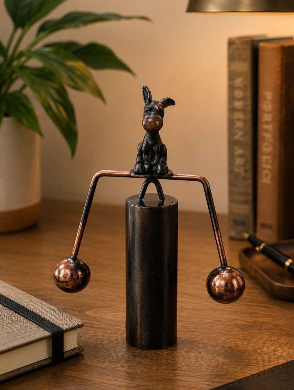Vintage LMC Loui Michel Cie Balancing Donkey Kinetic Desk Sculpture Metal Art